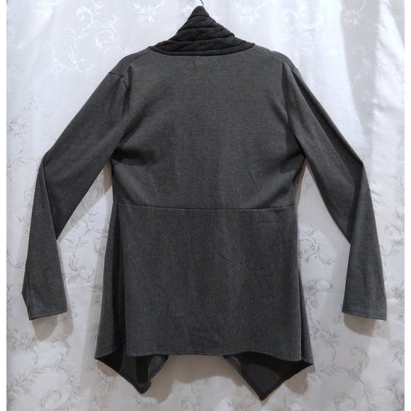 Drape Front Belted Knit Cardigan L Cable Knit Lapels Sharkbite Handkerchief Hem - Picture 2 of 5